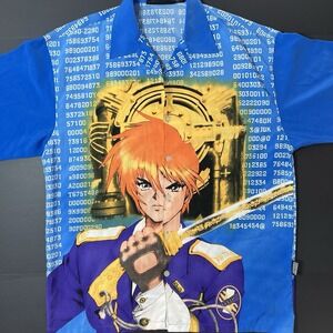 Vintage Anime Graphic Short Sleeve Button Up Veezo Shirt Mens Large Blue Y2K
